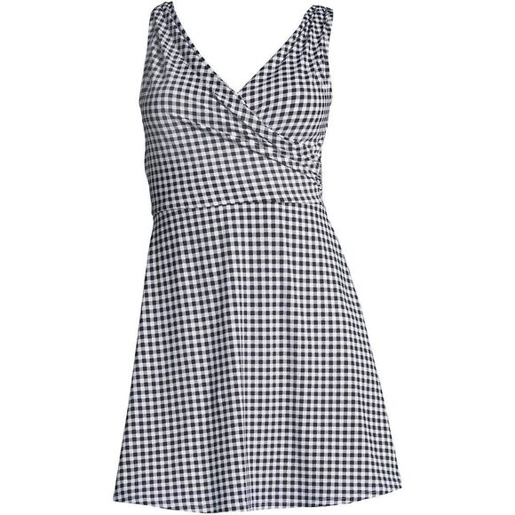 Land’s End surplice wrap black white gingham check one piece swim dress 10 - Picture 5 of 7